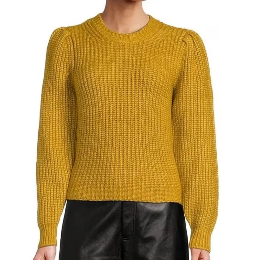ANTONIO MELANI Mustard Yellow Gold Crew Neck Sweater Puff Sleeve Size M